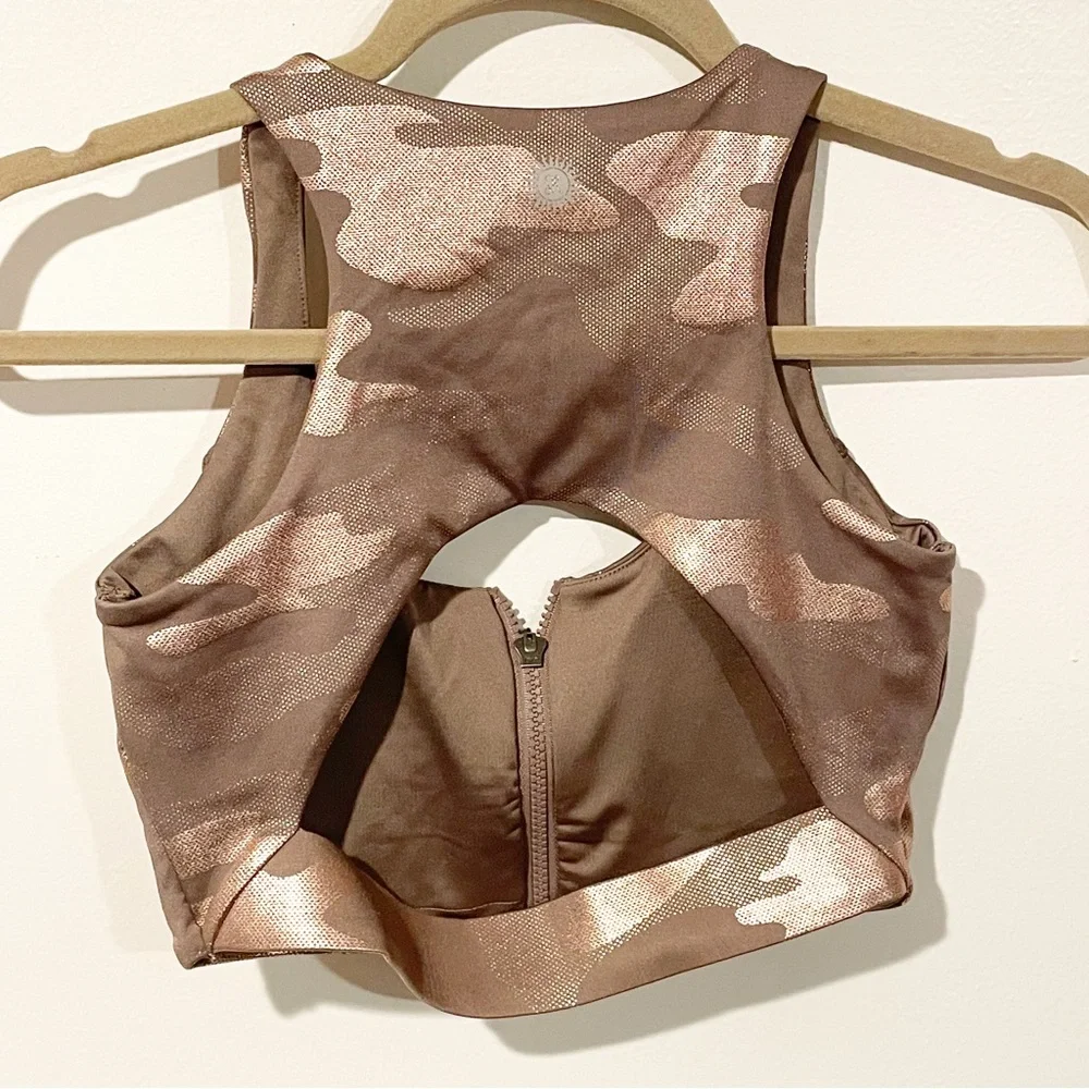 Sommer Ray Size‎ Small Pink Metallic Camouflage Zip Front Racerback Sports Bra